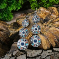 Màu Xanh Ngọc Lam Dát Bohemian Retro Hình Học Bông Tai Tròn Hợp Kim Kẽm Nhiều Lớp Tòn Ten Thời Trang