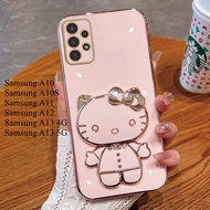 For Samsung Galaxy A10/Samsung A10S/Samsung A11/Samsung A12/Samsung A13 Luxury Cartoon KT Cat Cosmetic Mirror Bracket Glitter Plating Phone Case Soft TPU Back Cover