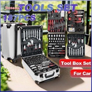 YVETTPH 187Pcs Tool Box Set, Carbon Steel Wheeled Trolley Tools Set, Portable Trolley Box Type Profe