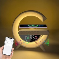 G-Shaped LED Wireless Charging Speaker, 15W Fast Charging Alarm Clock with 13 Lighting Modes, Blueto