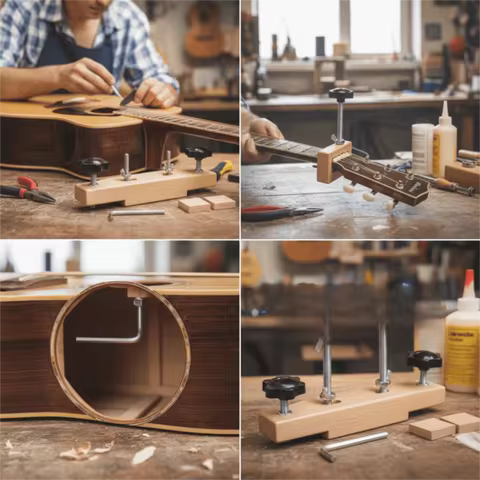 ​​Wooden Guitar Bridge Clamp​ With Cork Gasket​ ​Precision Holding ​Luthier Tools​ ​With L-Wrench​