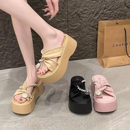 Flip-flops with flowers, 7cm high heel sandals with comfortable feet