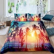 Homewish Palm Tree Duvet Cover, Atoll Lake Bedding Set, Miami Florida, Sunset Comforter Cover for Ch