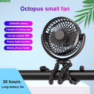 Portable Stroller Fan Octopus Small Fan Handheld Fans USB 5200mAh Mute Small Bed Clip Fans 3 Speed W