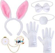 Easter White Rabbit Costume Bunny Dress Up Accessory Kit Include Headband Clock Necklace Tail Bowtie Nose