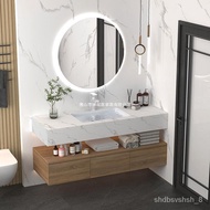 ‍🚢Washbasin Cabinet Combination Bathroom Cabinet Marble Stone Plate Table Top round Mirror Bear Mirror Bathroom Sink Was