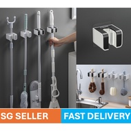 【📣SG Seller】 Fast Delivery no Punch Bathroom Mop Holder Broom Hanger Clip Waterproof Mop Organizer H