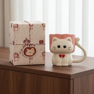 Cute Toast Cat Ceramic Mug, 3D Cat Ear Lid Design Creative Water Cup, Elegant Daily Drinking Mug For