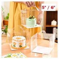 [Malaysia Stocks] 5/6/7 Inch Portable Transparent Cake Box With White Cake Board &amp; Handle