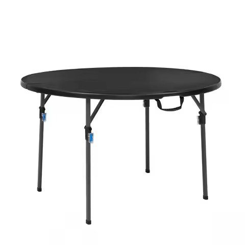 4 Foot Fold-In-Half Round Plastic Table, Indoor Outdoor, Black