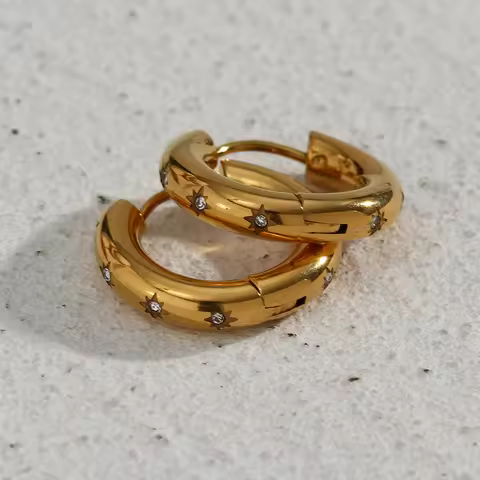 Earings Fashion Jewelry 2021 Non Tarnished Thick Hoop Earrings AAA Zircon CZ Star Gold Rhinestone Ea