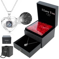 Eternal Real Rose Flower With Heart Pendant Ornament Necklace Romantic Gift for Women Girlfriend Wif