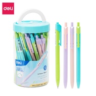 Hộp 50 chiếc Bút bi xanh màu pastel Deli ngòi 0.7mm bút bi nước bút gel mực xanh dạng bấm viết nét đ