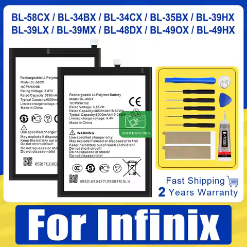 BL-39MX BL-49OX BL-39LX BL-34CXBattery For Infinix Smart Zero Hot 2 3 4 4C S5 6 10 11 20 Pro Plus Li