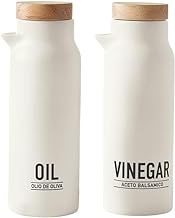 SB Desgin Studio Bottle Set Gift Boxed Wood and Ceramic Oil/Vinegar Dispensers, 2-Pieces, Matte White