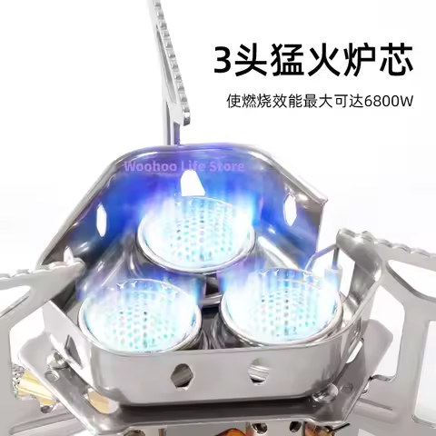 Windproof Portable Camping Stove 3 Burner Gas Outdoor Foldable Stove for Camping Picnic Hiking Trave