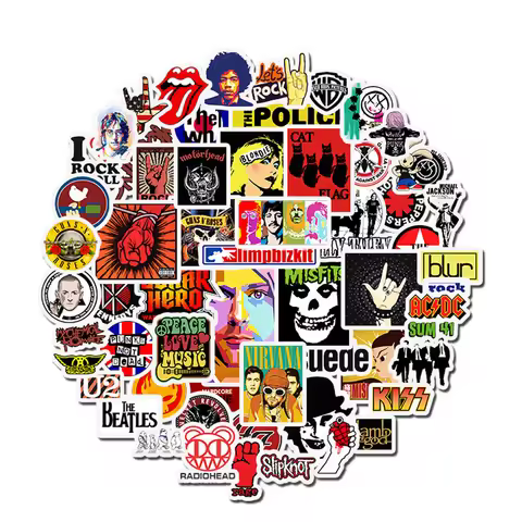 52PCS Rock Sticker Music Retro Band Graffiti Stickers for Luggage Skateboard Car loptop Bicycle Wall