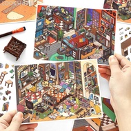 LOOKSHOW MBTI Leisure Suite 3D Home Diary Landscape Sticker Miniature Scene DIY Pocket Cabin Scene H