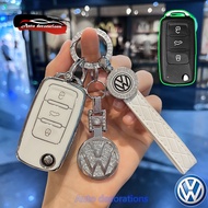 Volkswagen car key case For Polo Tiguan Passat B5 B6 B7 Golf Beetle key covers silver edge keychain