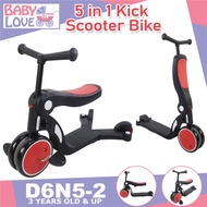 Baby Love D6N5-2 5 in 1 3 Wheel Scooter For Kids Ride On Bike Convertible to Scooter Hand Push Bike