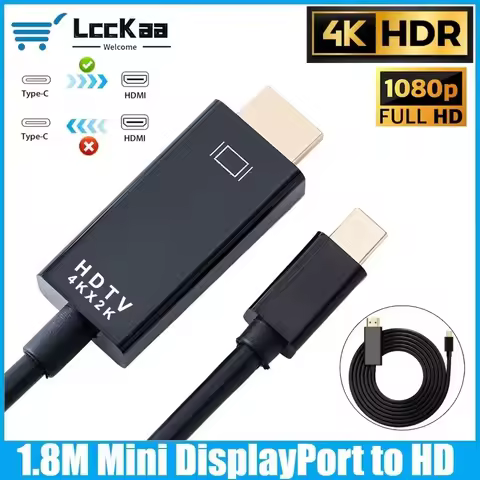 LccKaa Mini DisplayPort To HDMI-compatible Cable Adapter 1.8m Mini DP To HDMI-compatible for Laptop 