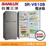 🥶 送好禮  含拆箱定位+舊機回收 台灣三洋 SANLUX SR-V610B 變頻雙門 電冰箱 606L 公司貨 省電