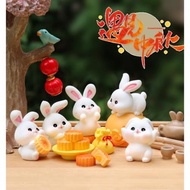 中秋節卡通小兔子盲盒玩具萌兔月餅模型樹脂配件創意微景觀小擺件