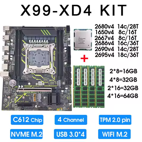 X99 tpm 2.0 motherboard Xeon Kit E5 2680 2690 2695 2667 1650 2686 V4 CPU DDR4 RAM complete combo LG
