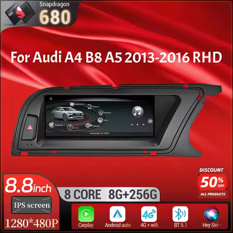 8.8 inch For Audi A4 B8 A5 2013-2016 Right Hand Drive Android 14 Car Radio Wireless Carplay Qualcomm