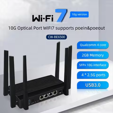 WIFI7 Routers 10G SFP+ Port BE6500 Quad-core IPQ5322 with 2G Memory 4*2.5G RJ45 USB3.0 Support OpenW