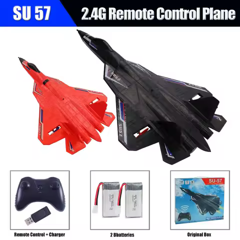 RC Plane SU57 Radio Controlled Airplane with Light Fixed Wing Hand Throwing Foam Electric Remote Con