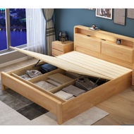 [🔥Free Delivery🚚🔥]Solid Wood Bed Soft Cushion Bed with Night Light Double Bed Storage Bed Bed Frame With Headboard with Mattress Upholstered Bed Single/Queen/King Bed Frame
