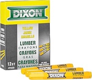 DIXON Industrial Lumber Marking Crayons, 4.5" x 1/2" Hex, Yellow, 12-Pack (X49600)