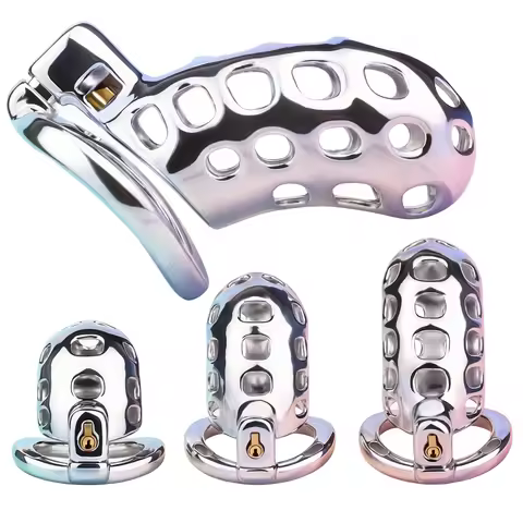 FRRK Breathable Hollow Chastity Lock Cocl Cage For Men Aluminum Alloy Lightweight Chastity Belt SM A