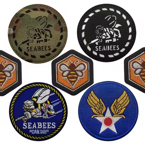 Seabees Squad Reflective Embroidery Hook Patches Bee Emblem US Land Aviation Tactical Accessories Mo