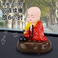 Music Shaking Head Little Monk Charging Small Samayi Buddhist Hall Living Room Home Decoration Car D