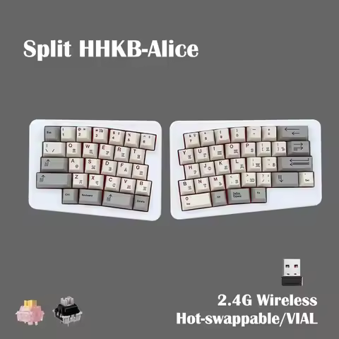 Split HHKB-Alice 2.4G wireless Mechanical Keyboard Ergonomic Hot-swappable VIAL Keymapping Backspace