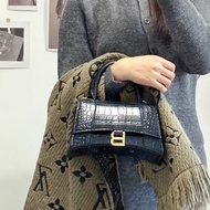炸街必備😎99新🆕Balenciaga巴黎世家黑色鱷魚壓紋s沙漏包手提包