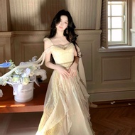 Blovelan Athens Muse French Court Style Strapless Streamer Dress Heavy Industry Lace Sling Long Skir