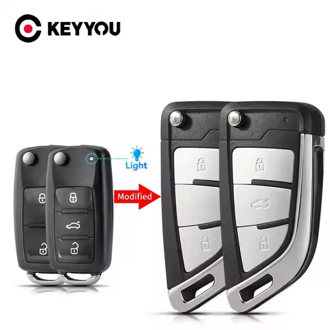 KEYYOU 3 Button Car Key Shell Modified Flip Folding Key Case Casing for Golf Tiguan Polo Jetta Skoda