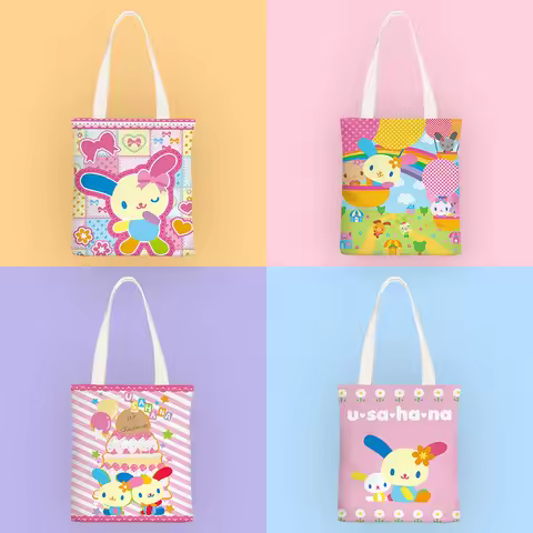 Cartoon Usahana Canvas Bag Cute Portable Large Capacity Shoulder Bag Travel Sundry Items Zipper Stor