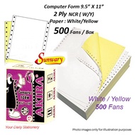 2 ply white / yellow NCR Computer Form Akira 2ply NCR - White/Yellow (500 Fans / Box) - 9.5" X 11" ,