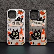 Creative Cartoon Tomato Sauce Black Cat Pattern Phone Case Compatible for IPhone 13 15 12 11 14 Pro Max XR X XS MAX 15Plus 7/8 Plus Se2020 Silicone Material Large Hole Mirror Frame