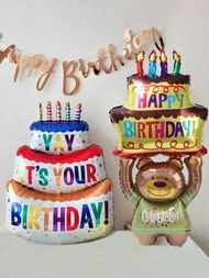 2入組大型生日蛋糕氣球,卡通3層49"氣球,附帶氦氣和蠟燭氣球,適用於兒童禮物、生日聚會、嬰兒淋浴裝飾道具用品