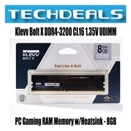 Klevv Bolt X DDR4-3200 CL16 1.35V UDIMM PC Gaming RAM Memory w/Heatsink - 8GB
