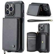 Luxury Zipper Wallet Leather Phone Case For iPhone 14 Pro Max 11 12 13 15 Plus Card Slot Stand Holde
