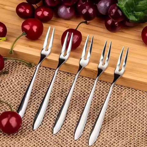 6/12PCS Stainless Steel Two-tine Fork Fruit Fork Set Tableware Multiple Use Snack Cake Dessert Forks