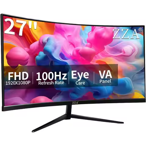 27 100Hz Curved 1080p Monitor with HDMI, VGA, Wall Mount - Ideal for PC, Office, Gaming