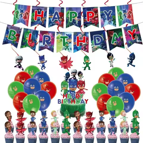 PJ Masks Hero Theme Birthday Scene Setup Supplies Party Supplies Decorate Banner Balloon Set