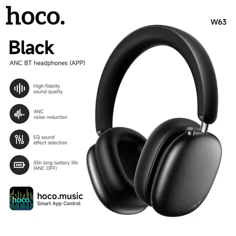 HOCO W63 ANC Active Noise Cancelling Bluetooth Headphones App Control Sports Hifi Music Headsets Air